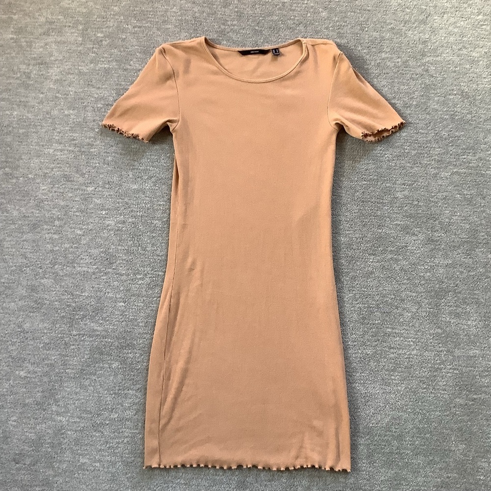 Vero Moda Tan Ribbed Organic Cotton Bodycon Dress Sz. Jr. M